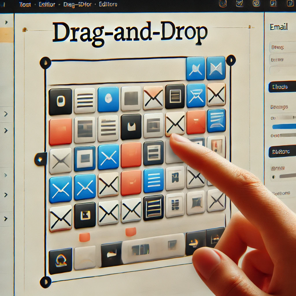 DALL·E 2024 12 01 17.45.22 A screenshot of an email editor interface showing a drag and drop functionality. The interface should display blocks of text images and buttons bein